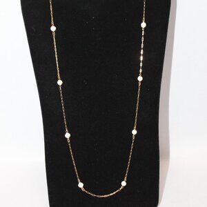 Gold Tone Delicate Chain with White Milk Glass Accents Stones